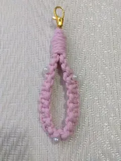 【匿名配送】パール編み込み ストラップ ピンク ハンドメイド
