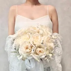 【週末限定SALE】ウェディングブーケ ホワイト 前撮り 韓国風 造花 薔薇