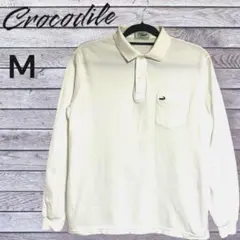 【Crocodile 】メンズ長袖ポロシャツ M ホワイト