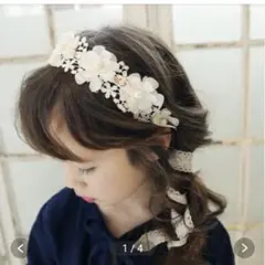 キッズ フラワーレースカチューシャ　ホワイトピンク