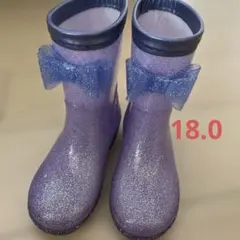 ⭐️美品⭐️キッズ用 ラメ入り パープル レインブーツ リボン付き　18.0のサムネイル