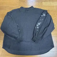 エリフェ　秋冬物ダークグレー 花柄刺繍 長袖ブラウス