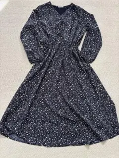 ハニーズ ネイビー 花柄 長袖 ワンピース S