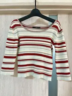 kasutane✩カスタネ ボーダーニット ショート丈 麻 綿 混 フリーサイズ