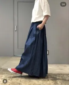 トゥジュー toujours ランダム プリーツ デニム マキシ スカート