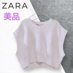 【ZARA】美品 フレンチスリーブニット　ショート丈　ホワイト