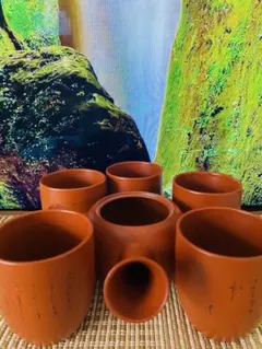 急須、湯呑み、茶碗、常滑焼、人水、朱泥、6点セット、未使用品