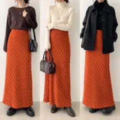 Mr. Giuln ロングスカート L イタリア製 ニット 起毛 オレンジ 古着