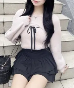 INGNI フェザーリブデコルテオープンリボンニット ピンク