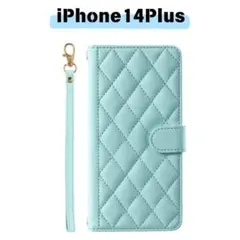 iPhone14Plusケース　キルティング調　ストラップ付き　フェイクレザー