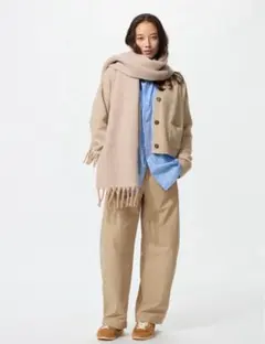 UNIQLOジャージーバレルレッグパンツ(ベージュ)S