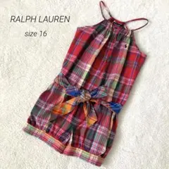 ラルフローレン　マルチカラーサロペット　ロゴ刺繍　リボンベルト　16