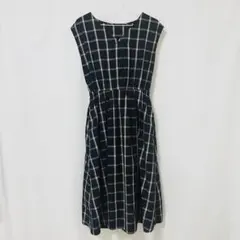 ○美品○ チェックスキッパーワンピース S ネイビー Vネック ノースリーブ