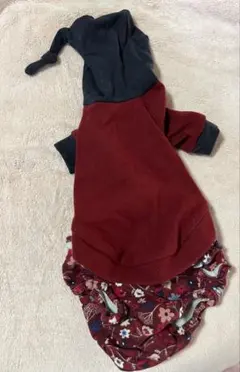 フード付き犬服 赤とネイビー 小型犬用