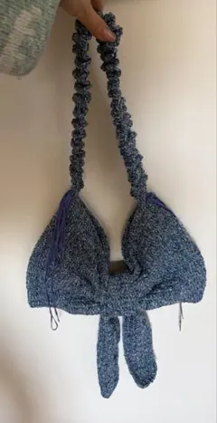 リボン型ハンドバッグ 青系