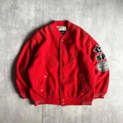 【80s vintage】ウールスタジャン　レザー切り返し　ブルゾン　本革　短丈