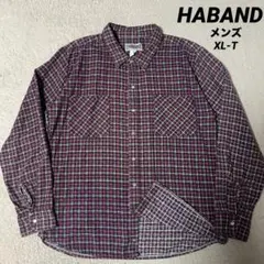 HABAND プリントネルシャツ チェック スナップボタン メンズ XL