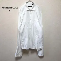 ケネスコール 長袖シャツ レギュラーカラー ストライプ XL 白 綿 デート