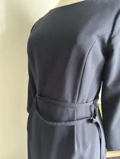 【中古品】rope picnic ネイビー系長袖ワンピース ベルト付き