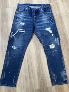 Praia ダメージ加工 ブルーデニムパンツ