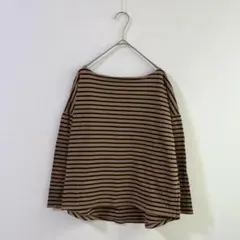4126 Doux Archives ボーダーカットソー　七分袖　ブラウン　M