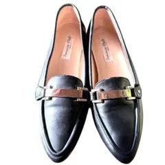 ❤️ローファー　Ｌ　メタルバンド付き　黒　パンプス　ローヒール　革【訳アリ】