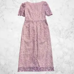 【美品♡希少42】ローズティアラ ケミカルフラワーレースフレアワンピース　ピンク 美品♡希少42】ローズティアラ ケミカルフラワーレースフレア