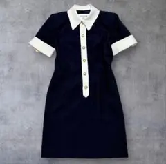 SELECTION2000 白襟 ワンピース ネイビー 9号 y2k 金ボタン