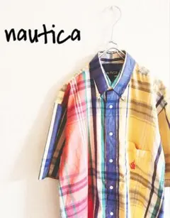 D220243 90's nautica マルチカラー チェック柄 半袖シャツ