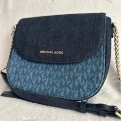 【美品】マイケルコース　ショルダーバッグ　デニム　チェーン　ゴールド金具　現行