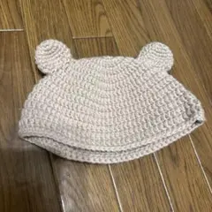 ベビー用クマ耳編み帽子 ベージュ