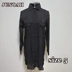 ●JUNOAH シアーシャツワンピース（5）レーヨン　黒　シンプル