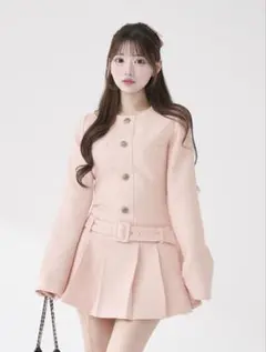 Darich ボックスプリーツツイードミニワンピース ピンク