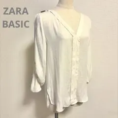 ZARA BASIC ホワイト シャツ ロールアップ袖 2wayスタッズ