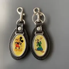 Disney ミッキー グーフィー レザー キーホルダー 2個セット