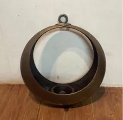 美品　華道　池坊　ブロンズ　唐銅製　満月型　吊り下げ花器　花瓶　フラワーベース 美品 華道 池坊 ブロンズ 唐銅製 満月型 吊り下げ花器 花瓶 フラワー