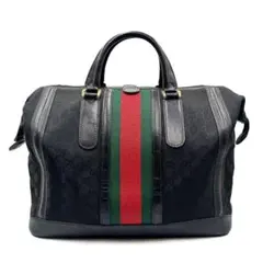 OLD GUCCI ボストンバッグ ブラック シェリーライン レザー - メルカリ