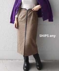 SHIPS any◆チェックスティック パイピングミディスカート◆オレンジ38