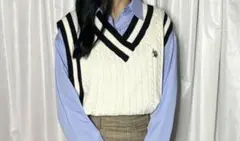 韓国ファッション ベスト POLO ポロ ショート丈 トップス ニットベスト