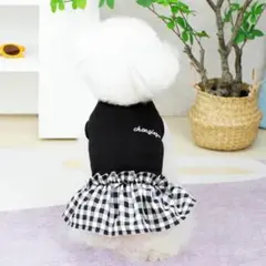 Mサイズ 犬 犬の服 ペット服 ワンピース チェック スカート ホワイト