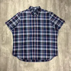 ラルフローレン 刺繍ロゴ 半袖シャツ チェック柄 青白赤 2XL 6784