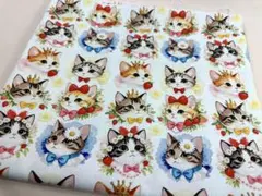 USAシーチング綿生地幅110cm×100cm.花冠猫.1323