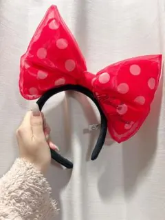 ミニーマウス 赤い水玉リボンカチューシャ