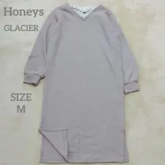 ハニーズ GLACIER ワンピース リブ編み Ｖネック レース Mサイズ