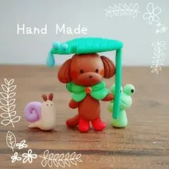 ❀Rainy Dog❀ ハンドメイド マスコット 紫陽花 粘土 猫 ねこ
