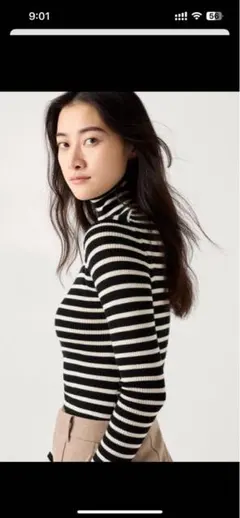 ユニクロ　ボーダータートルネックニット　L size