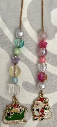 ハンドメイド　しおり　ビーズ　クリスマス　サンタ