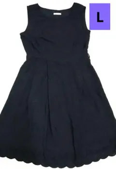 ネイビー ノースリーブ ひざ丈ワンピース