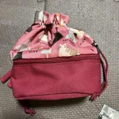 猫柄ピンク巾着ミニポーチ