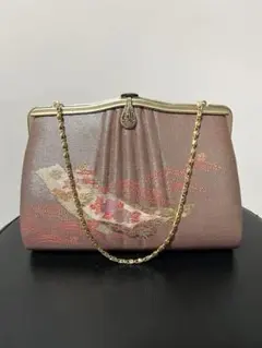 和装用　ゴールド,ピンク、オレンジ系　バッグ 花柄刺繍　チェーン　クラッチ
